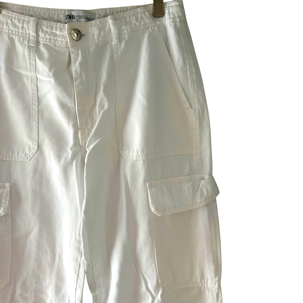 Zara Straight Leg Cotton Cargo Pants - Picture 6 of 13